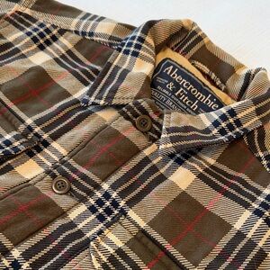 Abercrombie & Fitch Men's Plaid jacket.  Olive, black, beige and red
